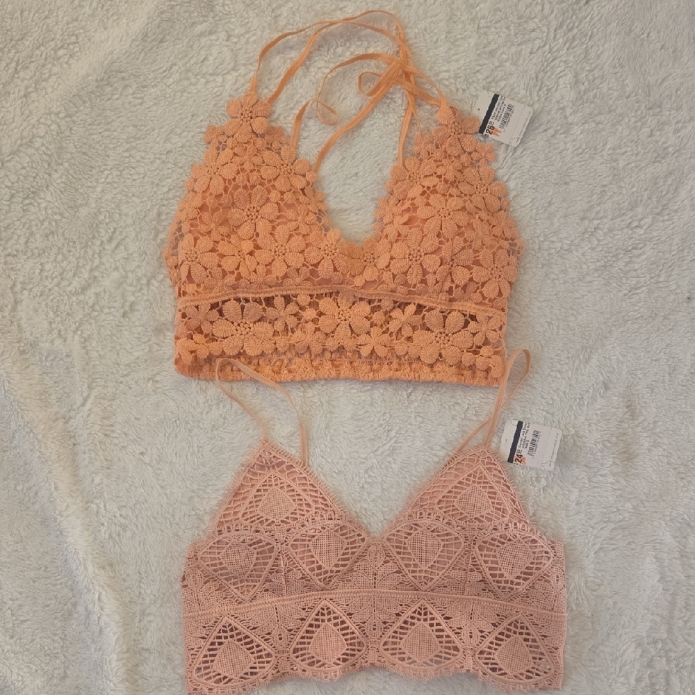 Peach and Pink Lace Bralette Set